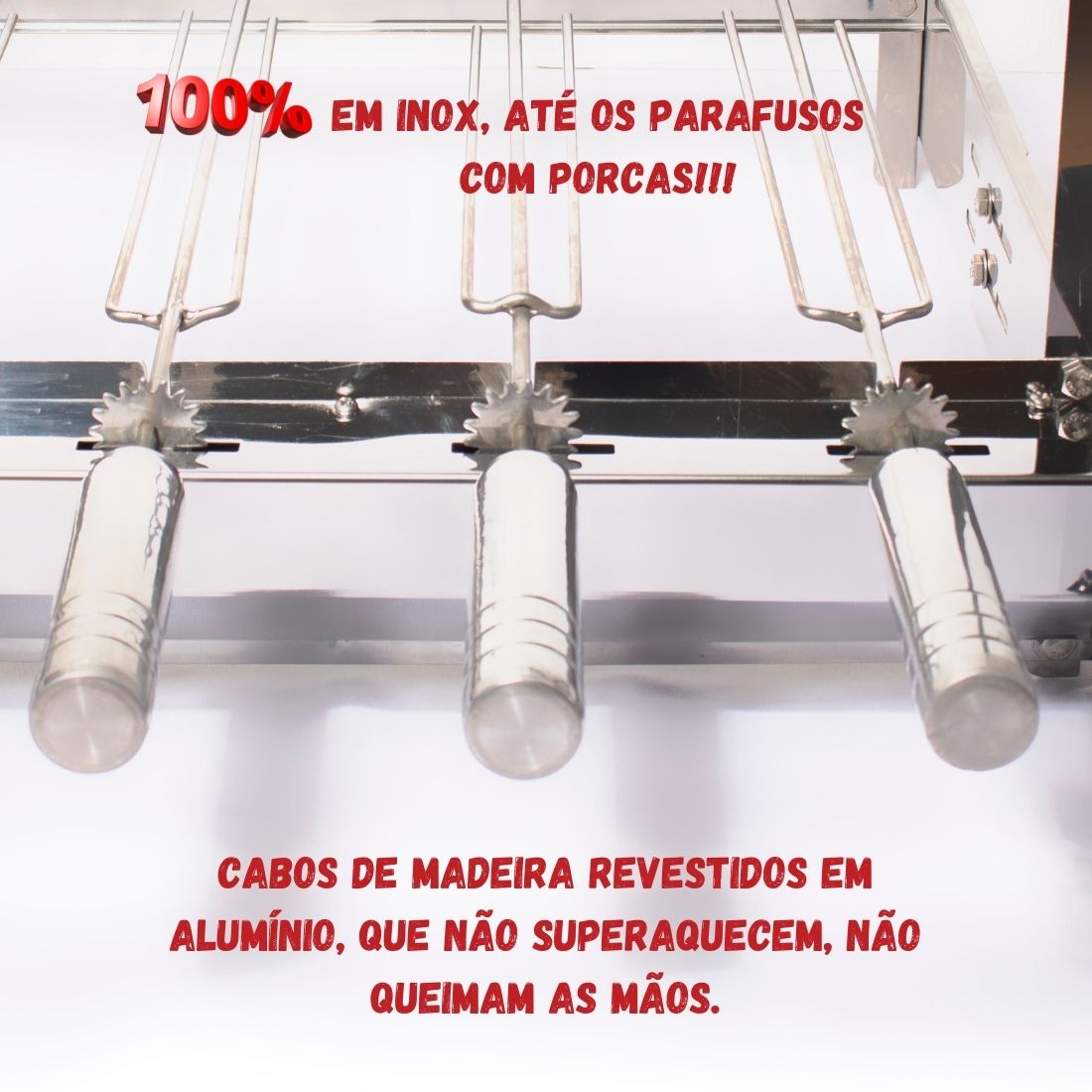 Churrasqueira Grill Giratório Aço Inox 9 Espetos Duplo Motor Esquerdo